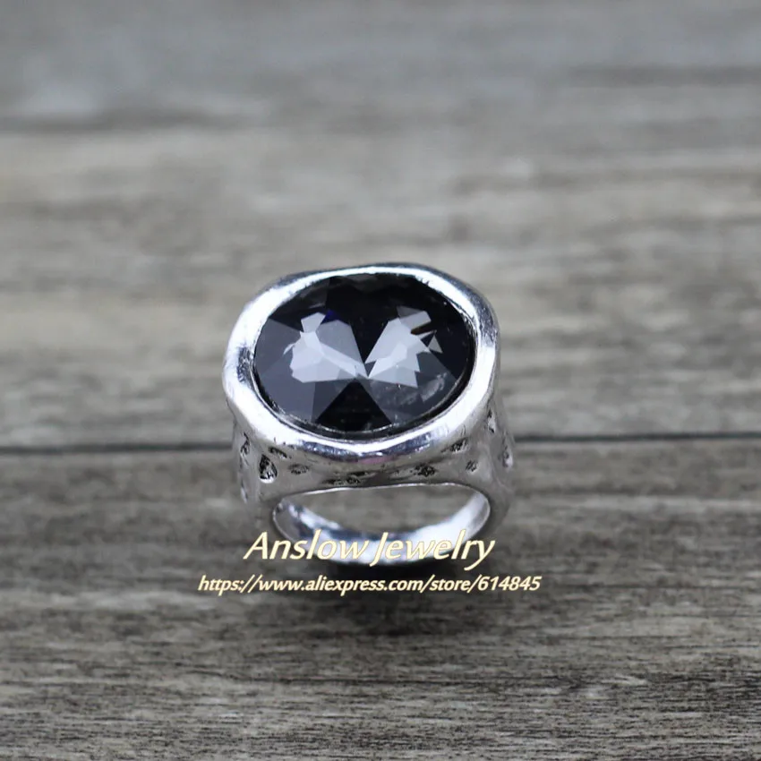 Antique Silver Grey Бренд Anslow, Ретро стиль, панк-рок, античное посеребренное кольцо для пары, мужские и женские кольца на палец с кристаллами, аксессуары LOW0023AR - Цвет основного камня: Antique Silver Grey