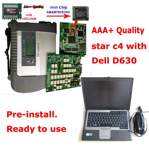bestQualityC4 N D630 Лучшее качество AM79C874VI чип MB STAR C4 SD Подключение компактный 4 wifi диагностический инструмент с,05 программным обеспечением HDD в E6230 ноутбук - Цвет: bestQualityC4 N D630