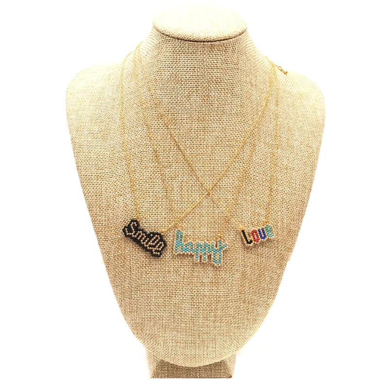 FAIRYWOO новые прелестные модные туфли Happy Smile, Love письмо Цепочки и ожерелья Boho/платье для девочек, ручная работа, Miyuki Стекло бусины для бижутерии, Нержавеющая сталь колье-чокер