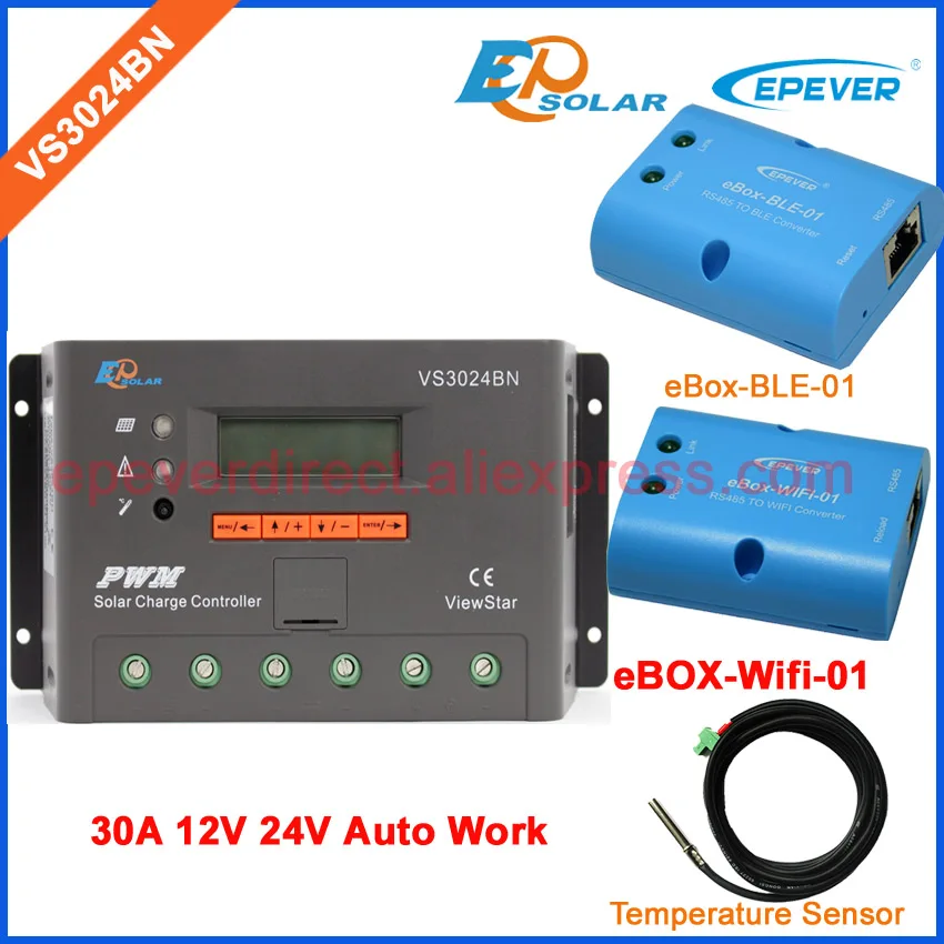 

Solar PV PWM controller VS3024BN 30A wifi BOX Temp Sensor cable EPEVER 30amps 12V 24V Auto Work bluetooth function