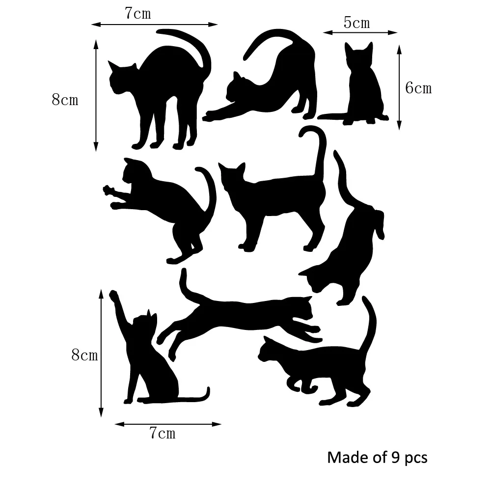 Различные цвета 9 шт./компл. мини-стиль стикер на стену с кошкой виниловые детские