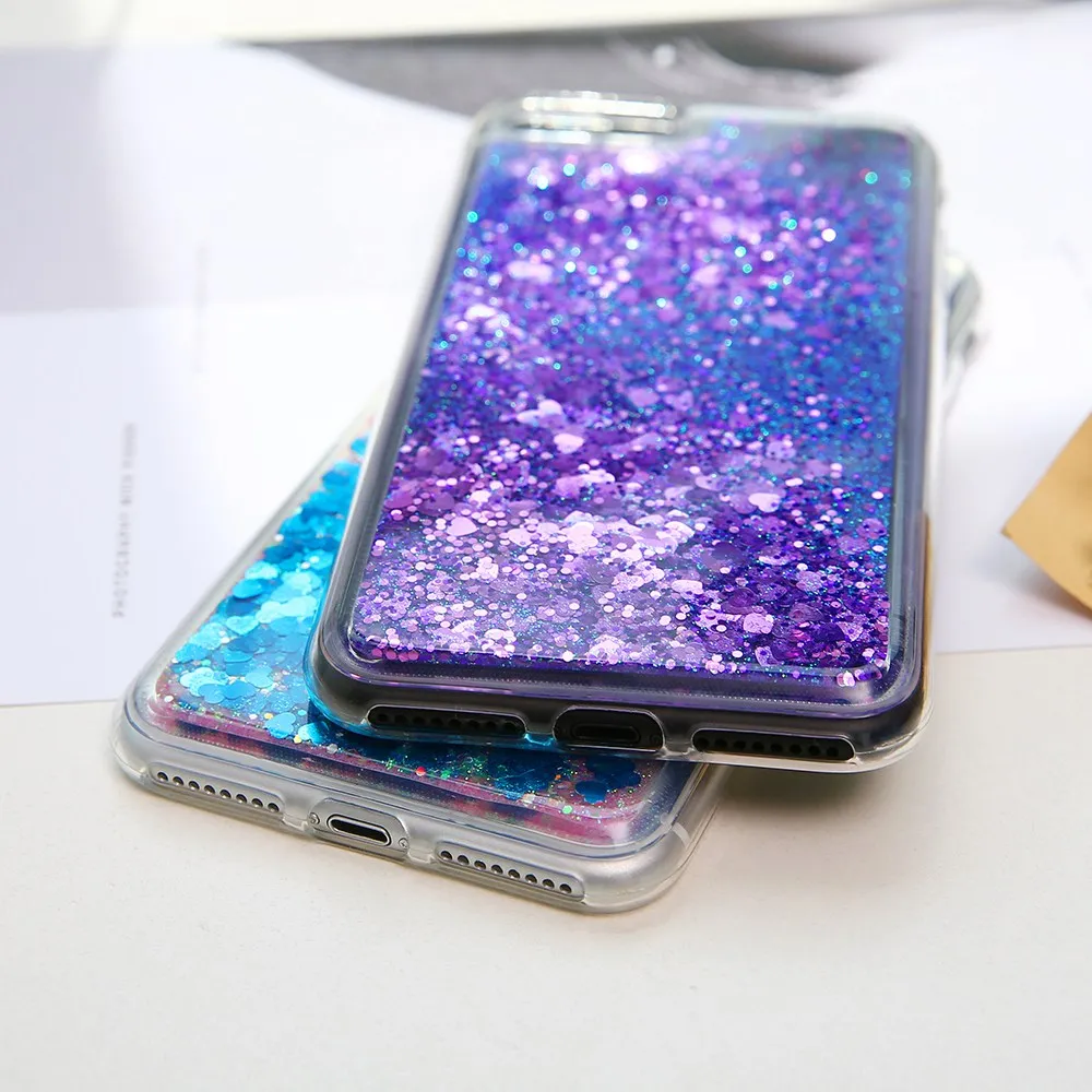 Мягкий чехол KISSCASE из ТПУ для iPhone 6 6S 7 Plus 5 5S Прозрачный блестящий Жидкий с зыбучим