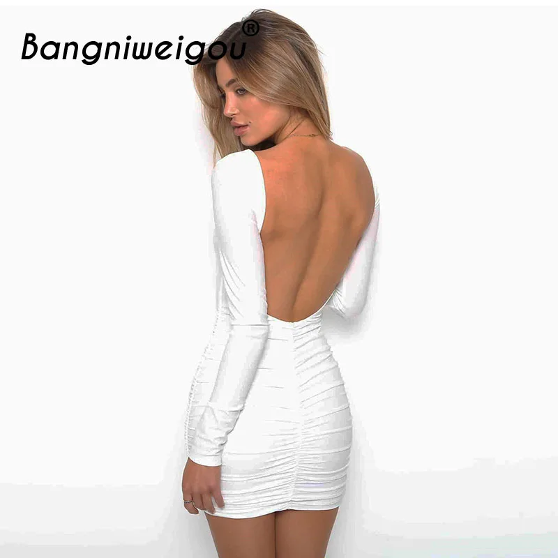 Женское Бандажное платье с вырезом на спине Bangniweigou Черное и белое облегающее