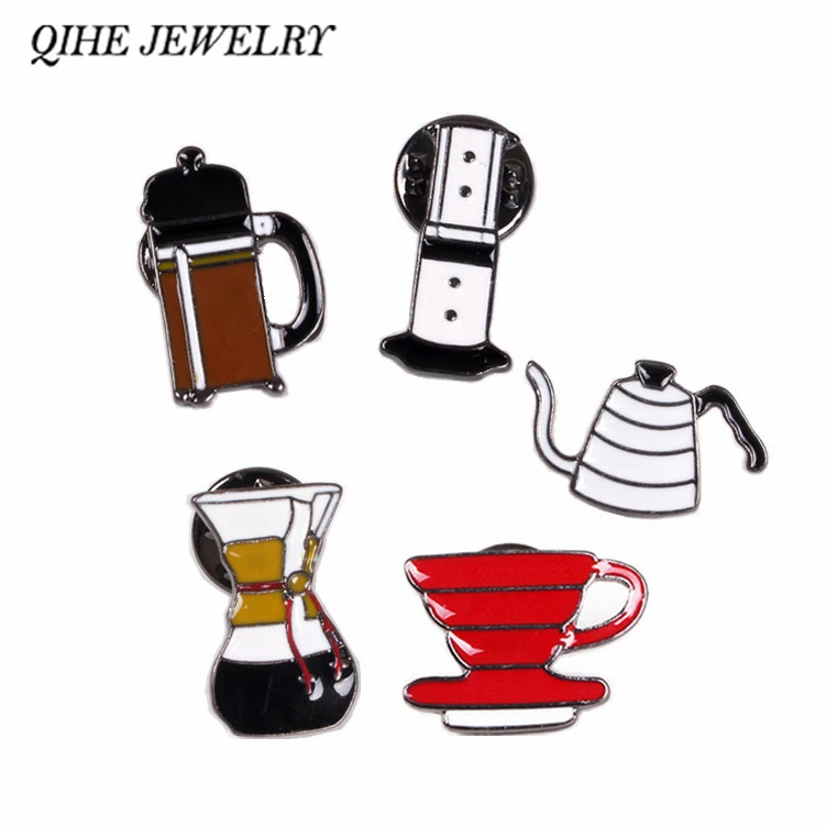 

QIHE JEWELRY Hand Punch Pot Aeropress Chemex Filter Bowl Coffee Enamel Pins Shirt Bag Hat Decoration Jewelry Coffee Lovers Gift