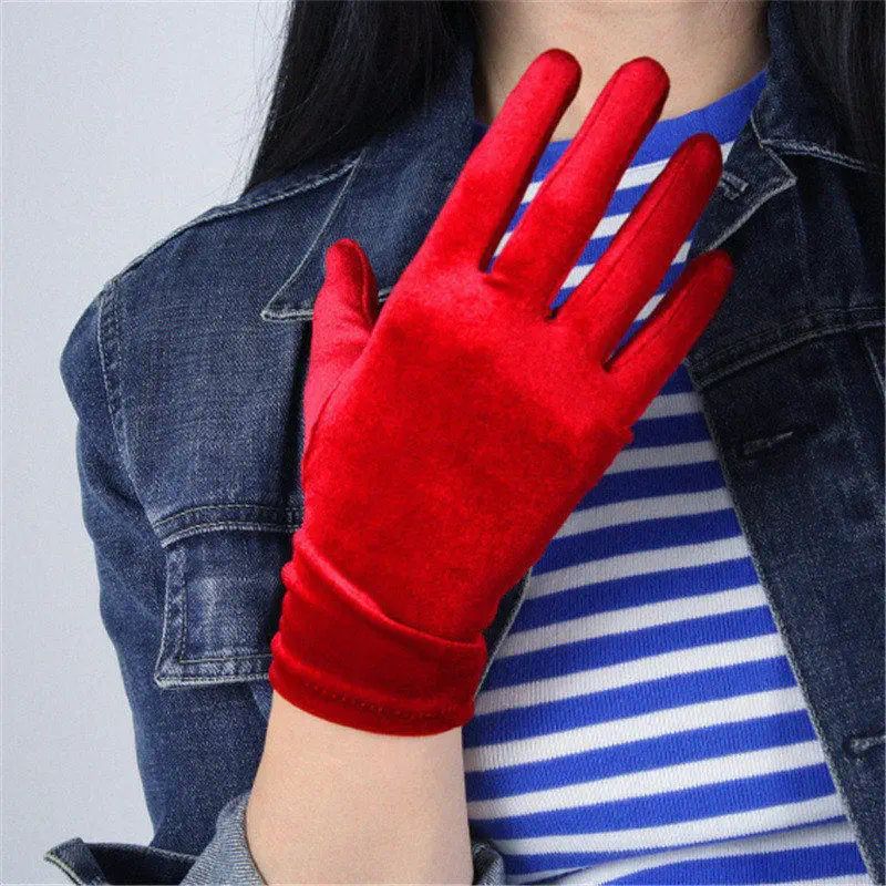 Red 22CM Бархатные перчатки 22 см короткие зеленые бархатные зеленые женские модели высокие эластичные бархатные золотые бархатные сенсорные перчатки SRLS22 - Цвет: Red 22CM