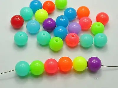 

100 Mixed Neon Color Acrylic Round Beads 12mm Smooth Ball Spacer