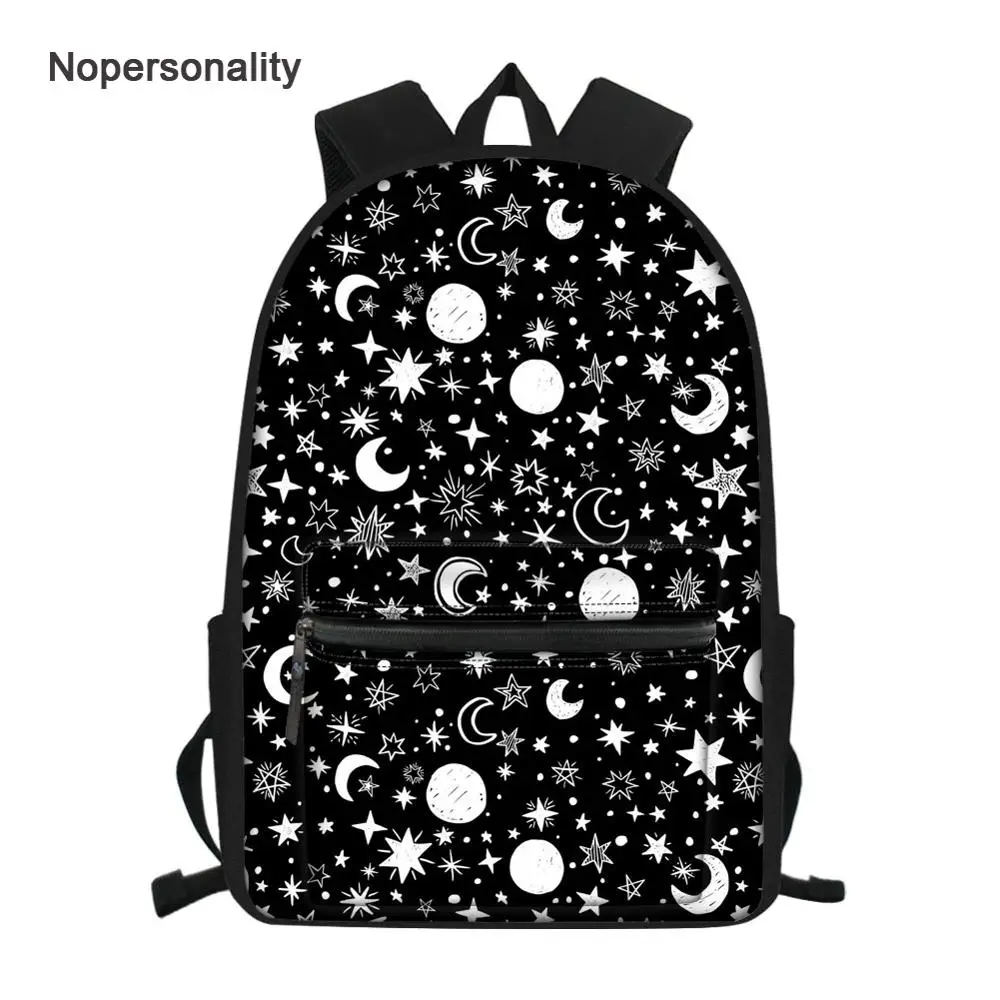 

Nopersonality Fancy Moon Star Print School Bag for Teen Girls Black Middle School Student Kids School Bag Mochila Children Bags