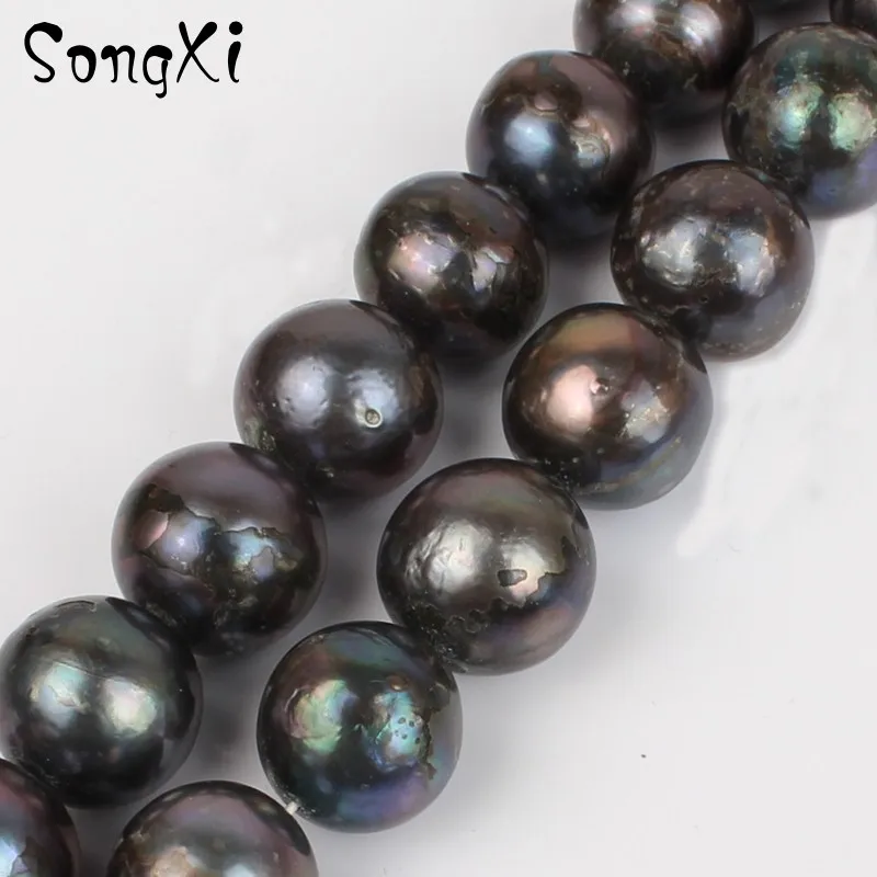 12 мм натуральный блестящий черный пресноводный жемчуг свободные бусины для