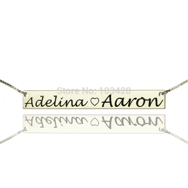 

AILIN Personalized 2 Name Bar Necklace Sterling Silver Nameplate Necklace Sweet Love Couple Necklace Valentine's Day Gift