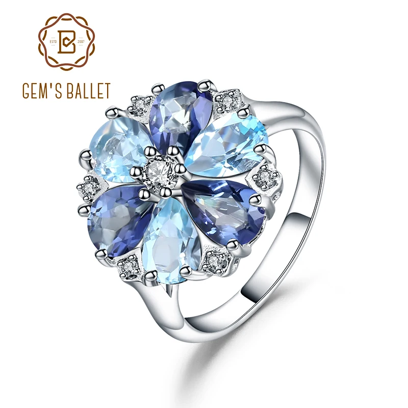 Женское кольцо с цветком GEM'S BALLET винтажное коктейльное из серебра 925 пробы