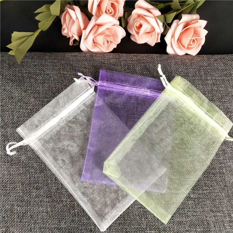 50 шт., 7x9 см, 9x12 см, 10x15 см, сумки из органзы, свадебные дражи, сумка, Подарочная коробка, мешочек для ювелирных изделий, упаковка для свадебных подарков, Подарочная сумка 5z