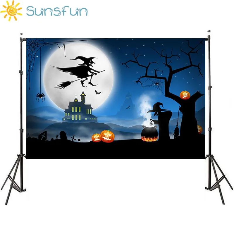 Фотографический фон Sunsfun 7x5 футов ведьма метла Летучая Мышь Хэллоуин Волшебная