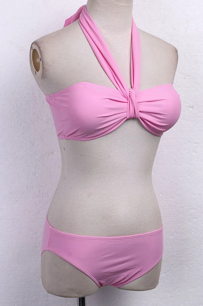 Однотонный пикантный женский раздельный купальник с эффектом пуш-ап пляжный