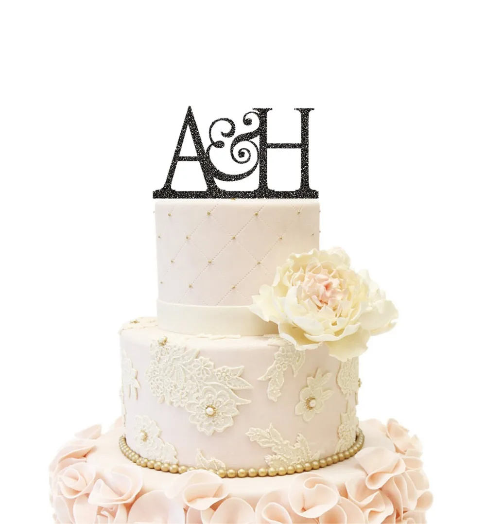 Инициалы свадебный торт Топпер Начальная буква персонализированное серебро