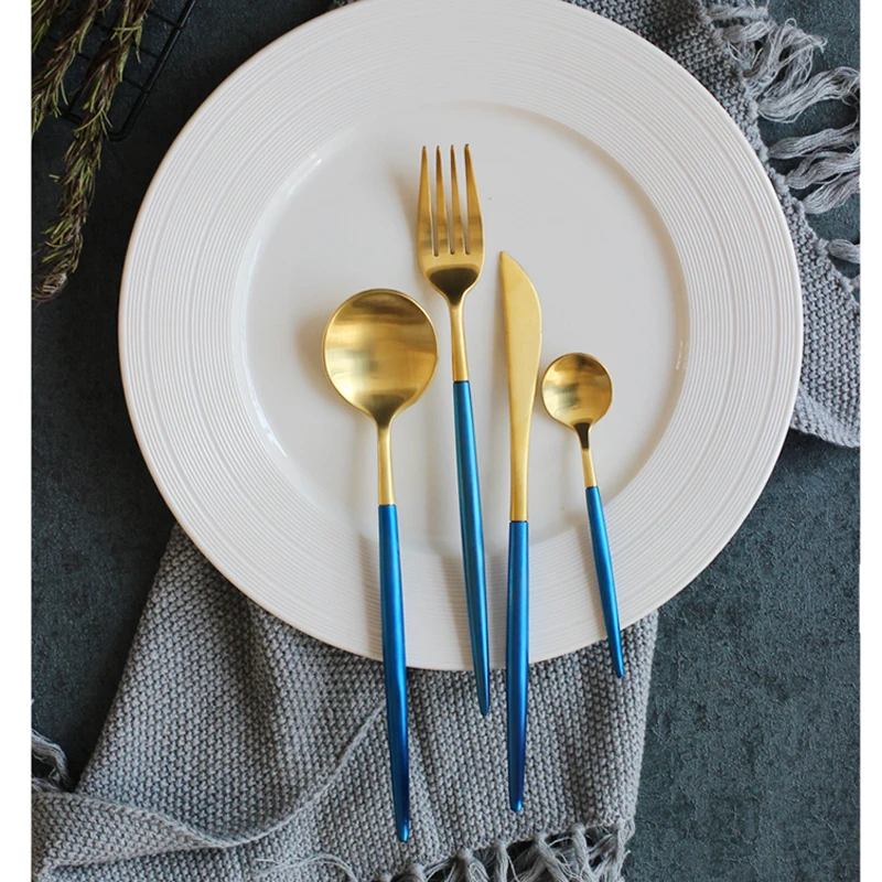 304 нержавеющая сталь роскошные золотые столовые приборы наборы посуды набор