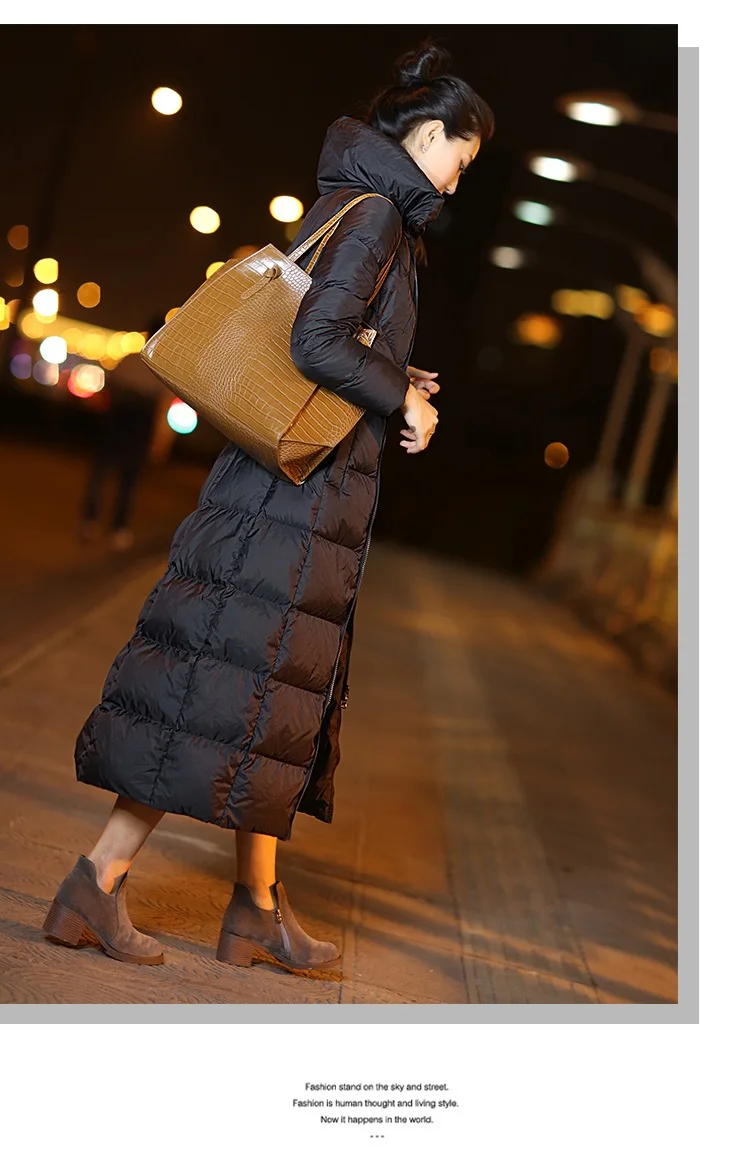 Новинка 2017 длинный однотонный тонкий плотный женский пуховик Офисная Женская