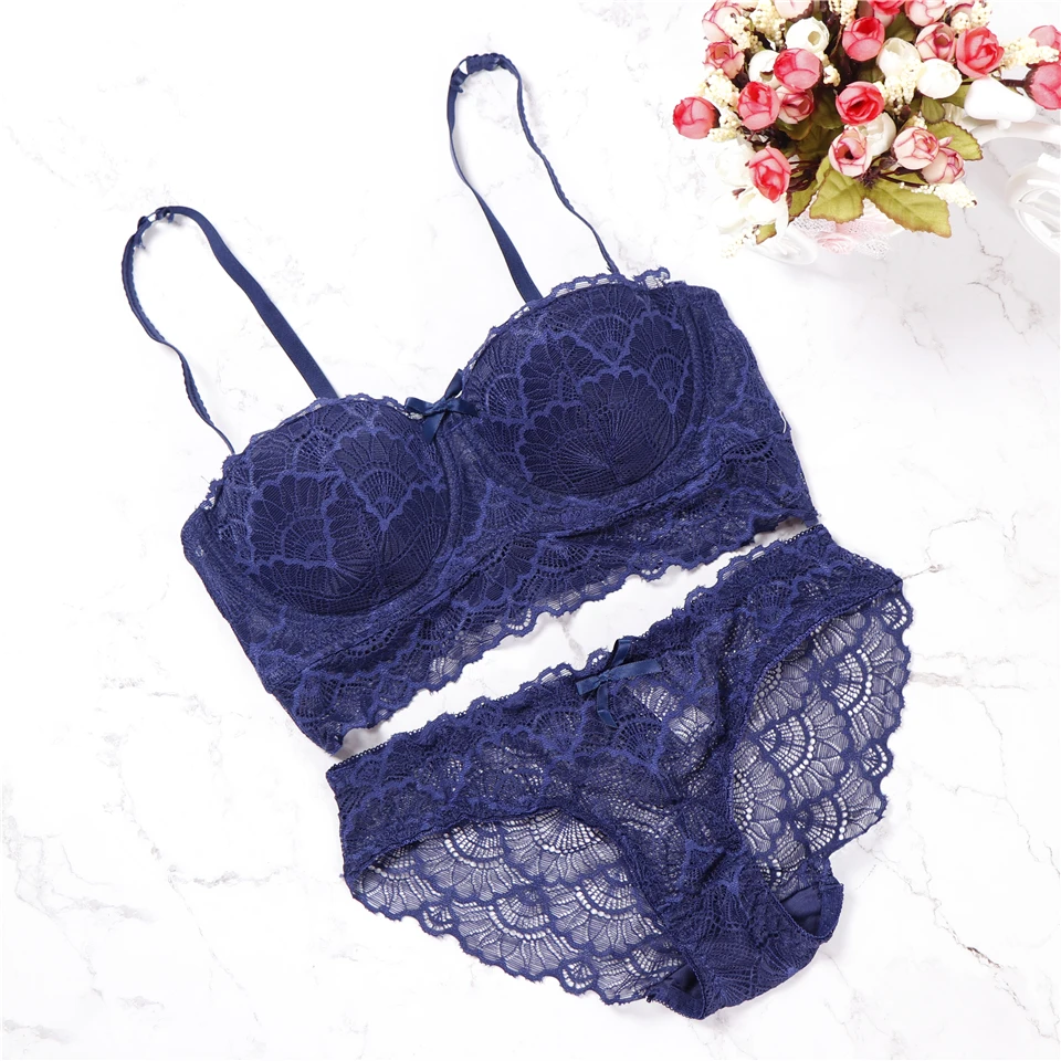 2018 половина чашки комплект с бюстгальтером Пижама кружевом для женщин нижнее