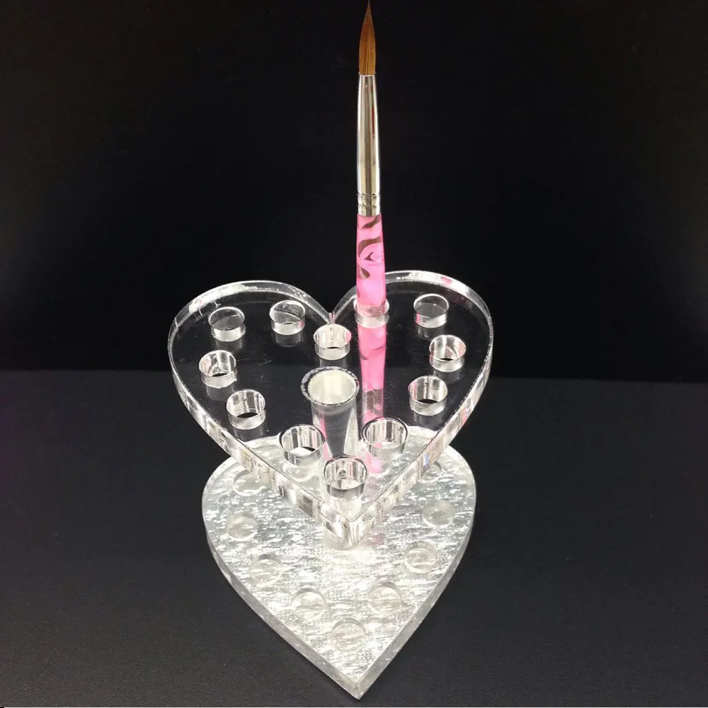 Красный NOQ Dotting Pen держатель в форме сердца с щеткой для ногтей акриловый инструмент для дизайна ногтей полка для ручек коробка органайзер для косметики - Цвет: Красный