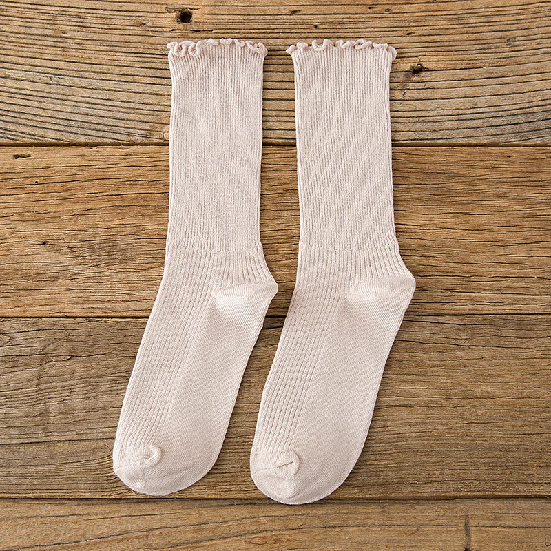 Light khaki Jeseca Горячая осень модные женские туфли зимние теплые носки Kawaii с оборками для девочек милые носки женский Harajuku Винтаж Streerwear - Цвет: Light khaki