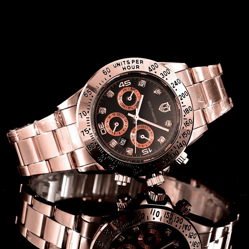 SOUTHBERG GMT Элитный бренд daytona часы Для мужчин Повседневное мужской часы Бизнес Спорт военные Нержавеющая сталь часы - Цвет: As picture