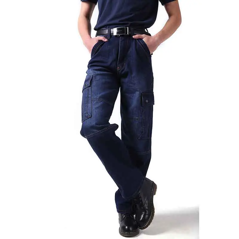 

Denim Cargo Pants Men Jeans with Big Pockets Hip Hop Harem Loose Baggy Pants Blue Trousers Plus Size 30-44 Fashion Man Clothing