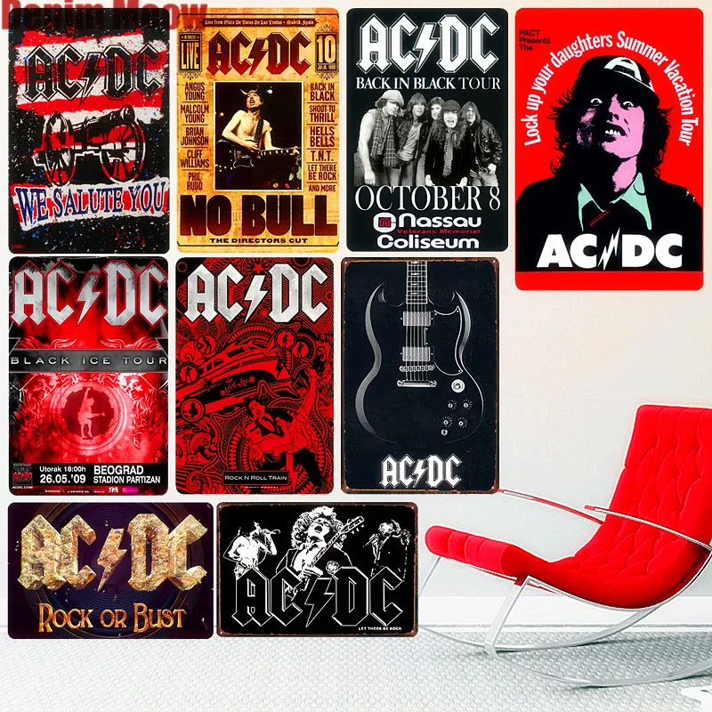 20x30 см ACDC винтажные металлические жестяные вывески для бара, кафе, паба, казино, домашний декор, тарелки в стиле ретро, музыкальная доска, художественный плакат, рок наклейки на стену N264