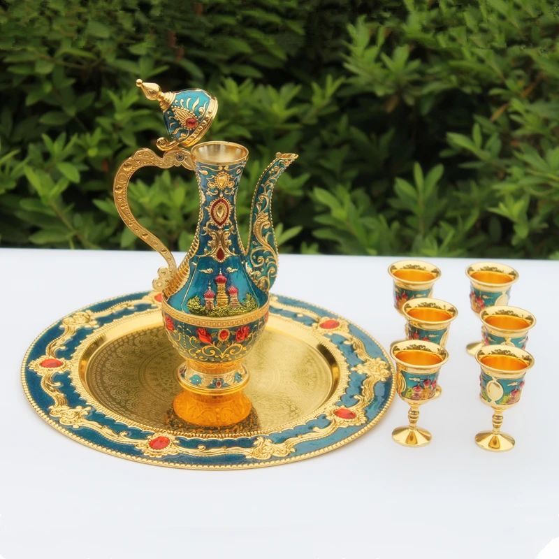 Металлический винный набор IMUWEN золотистого и синего цвета роскошный чайный