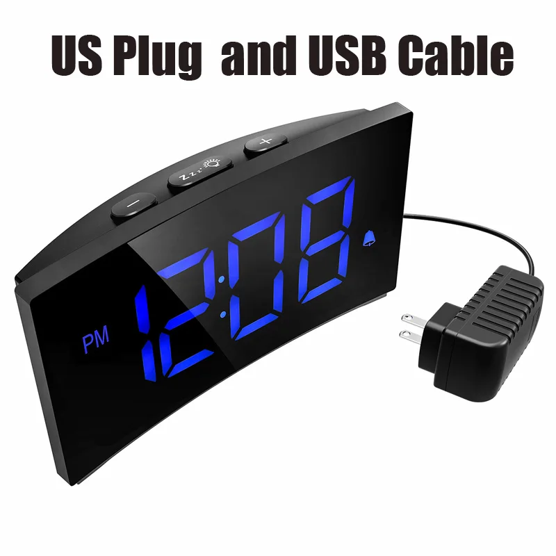 US Plug Blue Mpow HM250 светодиодный цифровой будильник 12/24 H Отображение времени 9 минут Повтор 3 звуков будильника 3 регулируемая яркость 65 дБ 75 дБ громкость - Цвет: US Plug Blue