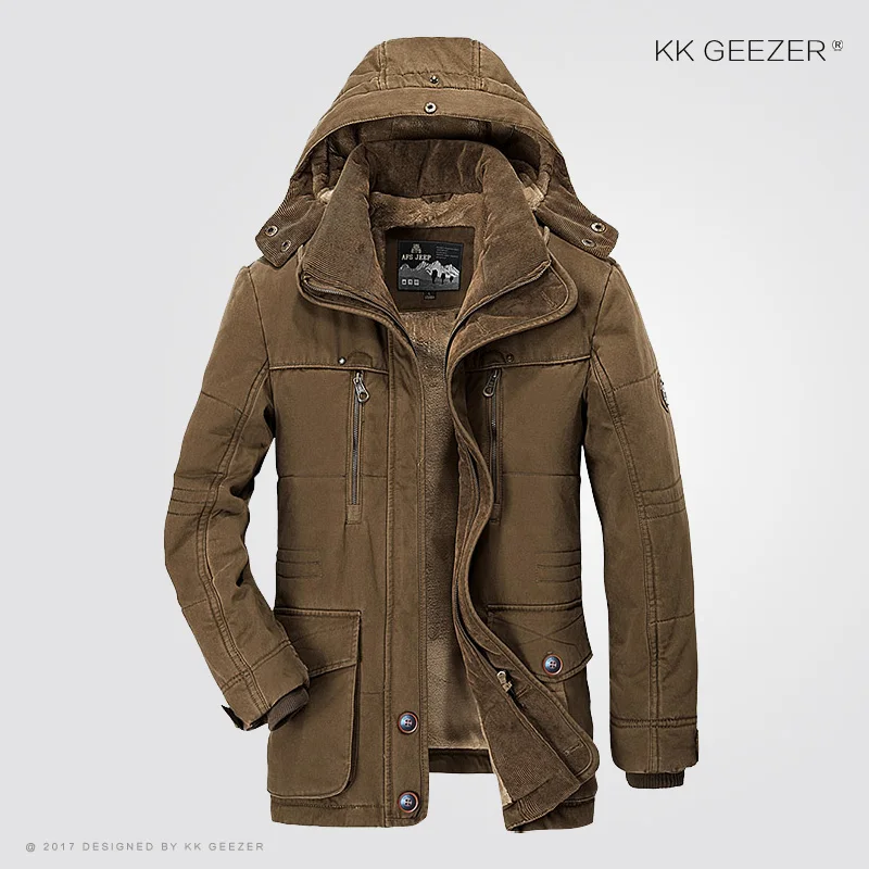 Coffee Зимняя мужская куртка 5XL 6XL, теплое пальто большого размера, уплотненная ветровка, высокое качество, флисовая парка с хлопковой подкладкой, пальто в стиле милитари - Цвет: Coffee