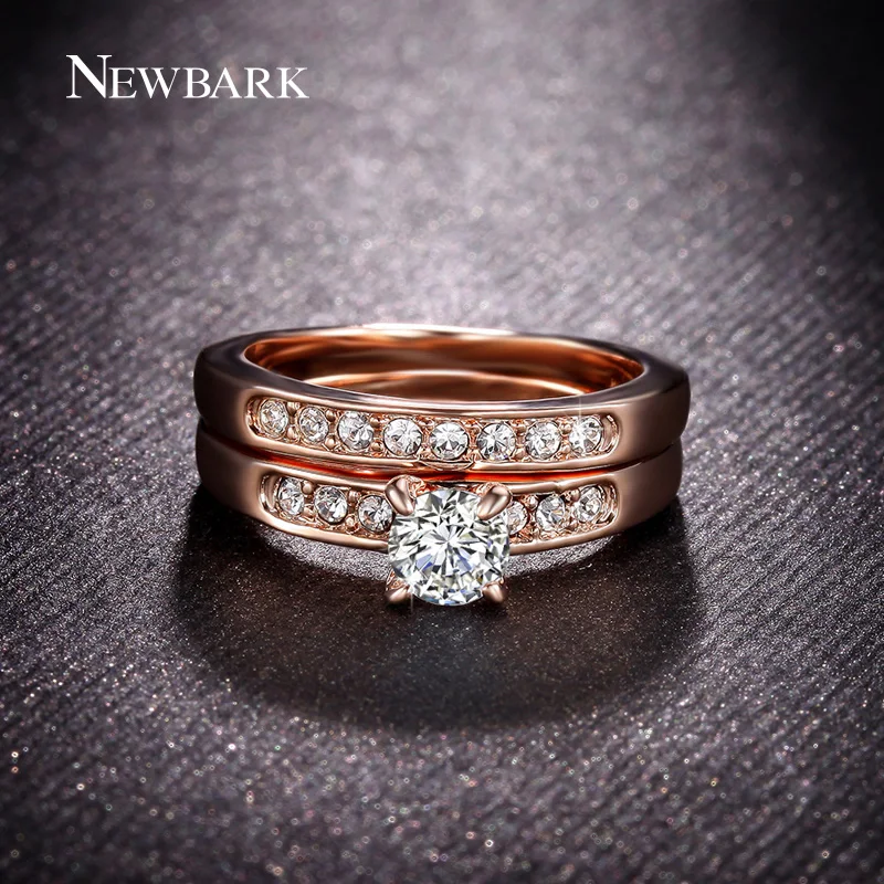 NEWBARK White And Rose Gold Color Wedding Bands Rings For Women High Quality Round CZ Prong Setting Engagement Jewelry|wedding band ring|band
