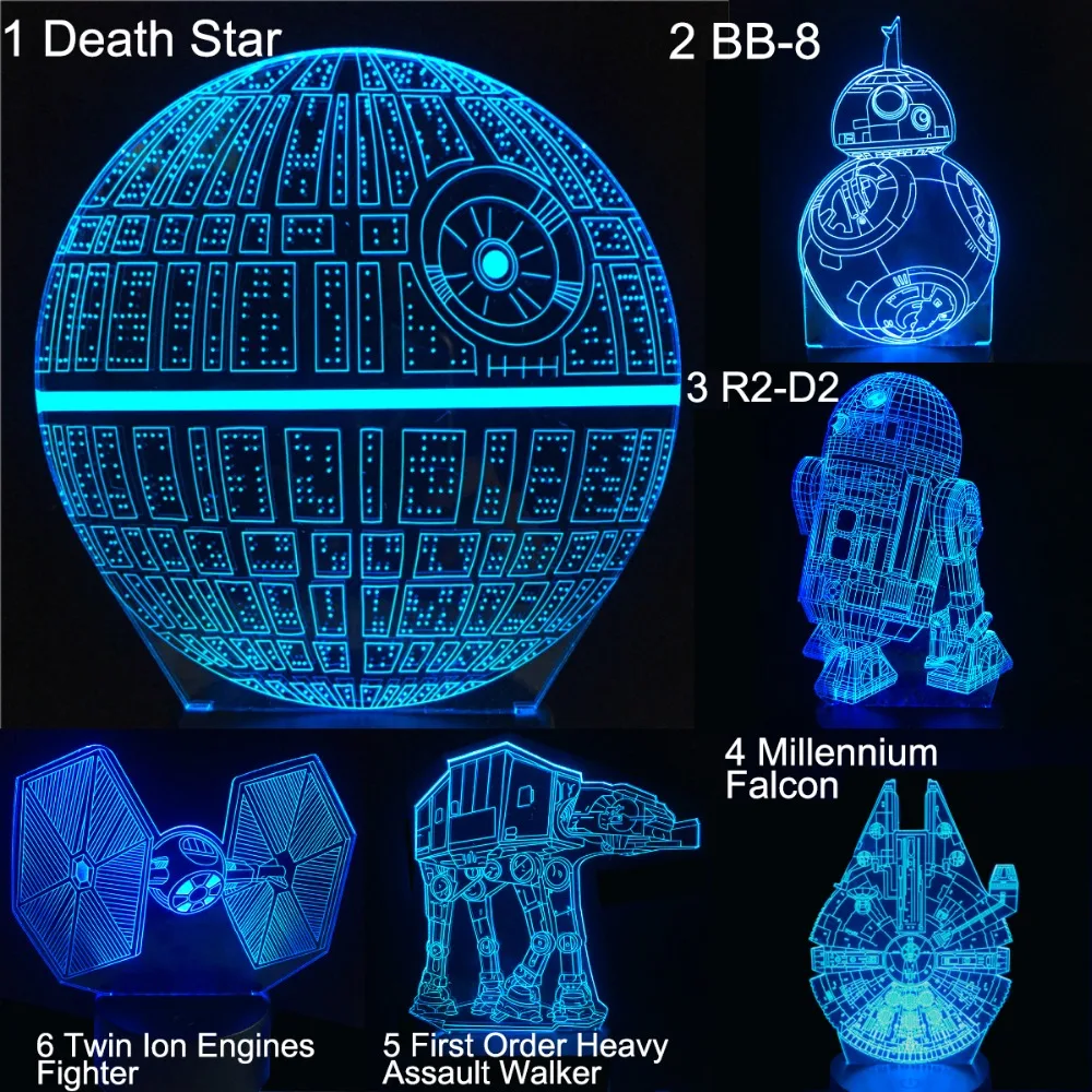 VCity 3D светодиодный светильник Настольная лампа Звезда смерти BB8 R2D2 креативные подарки ночной Светильник Декор для спальни Настольный светильник ing светодиодный кинофанаты RGB