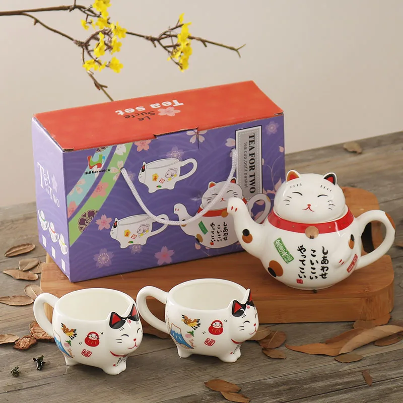 Милый японский фарфоровый чайный набор Lucky Cat креативная керамическая чайная