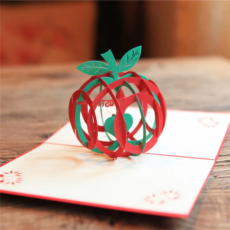 10 шт. зеленые 3D Рождественские поздравительные открытки Apple лазерная резка