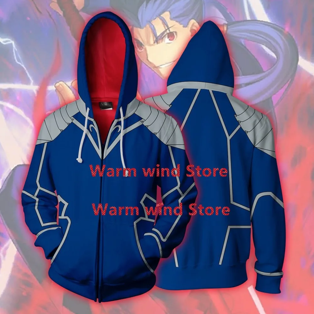 Fate Stay Night Archer Косплей Костюм Lancer 3D печать толстовки на молнии свитер с капюшоном