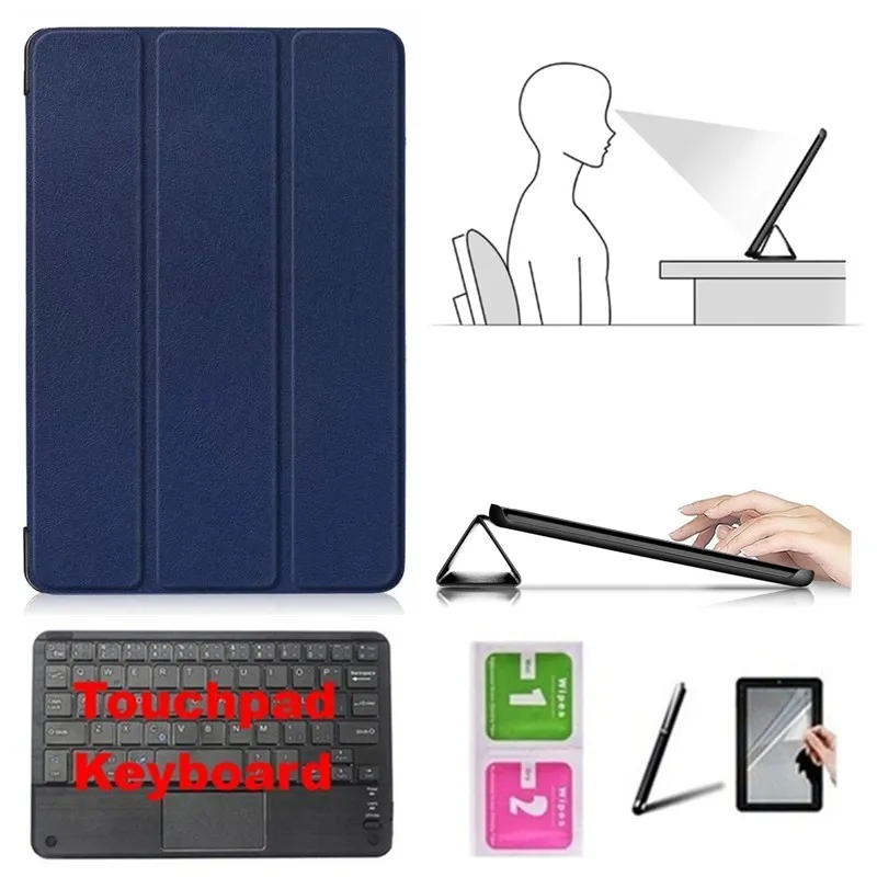 Набор аксессуаров для huawei MediaPad M5 Lite 10 BAH2-W19 BAH2-L09 BAH2-W09 10,1 дюймов планшет-Smart Cover+ Bluetooth клавиатура+ защитная пленка на экран+ подставка для ручек - Цвет: CBK7-DB