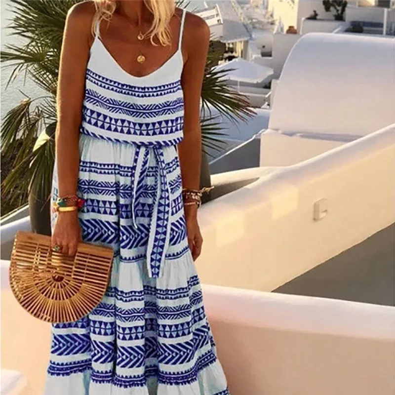 Размера плюс летнее женское платье без рукавов в богемном стиле на тонких