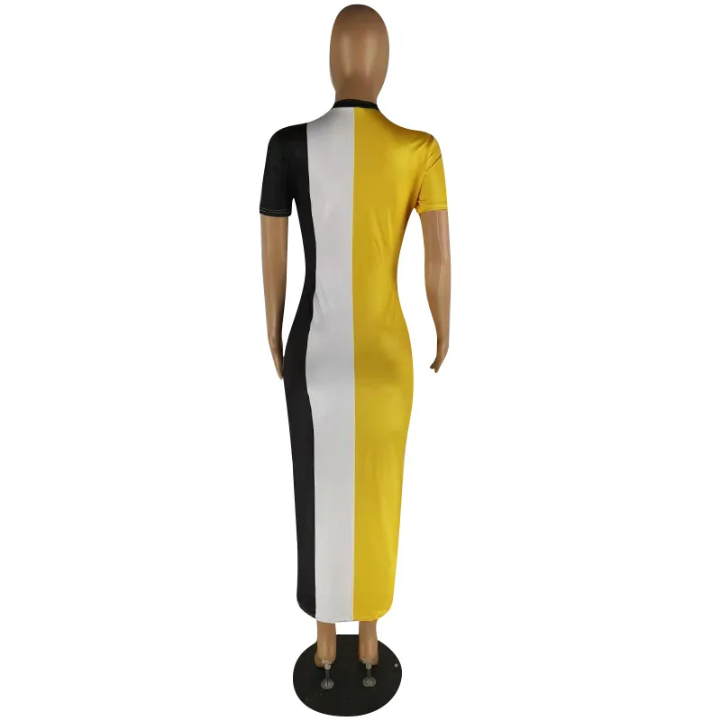 Europe and the United States women's clothing color long joining together dress with short sleeves C627 | Женская одежда