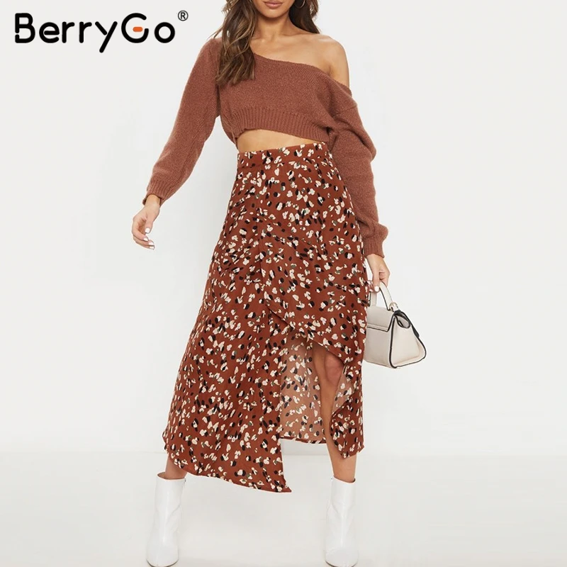 BerryGo Женская юбка 2019 лето с высокой талией в стиле бохо юбки принтом