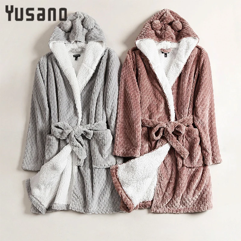 Банный халат Yusano женский зимний теплый банный из кораллового флиса ночная