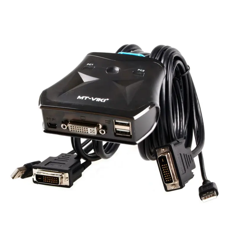 Новый дизайн переключатель KVM DVI с 2 портами USB проводным умным ручным удлинителем
