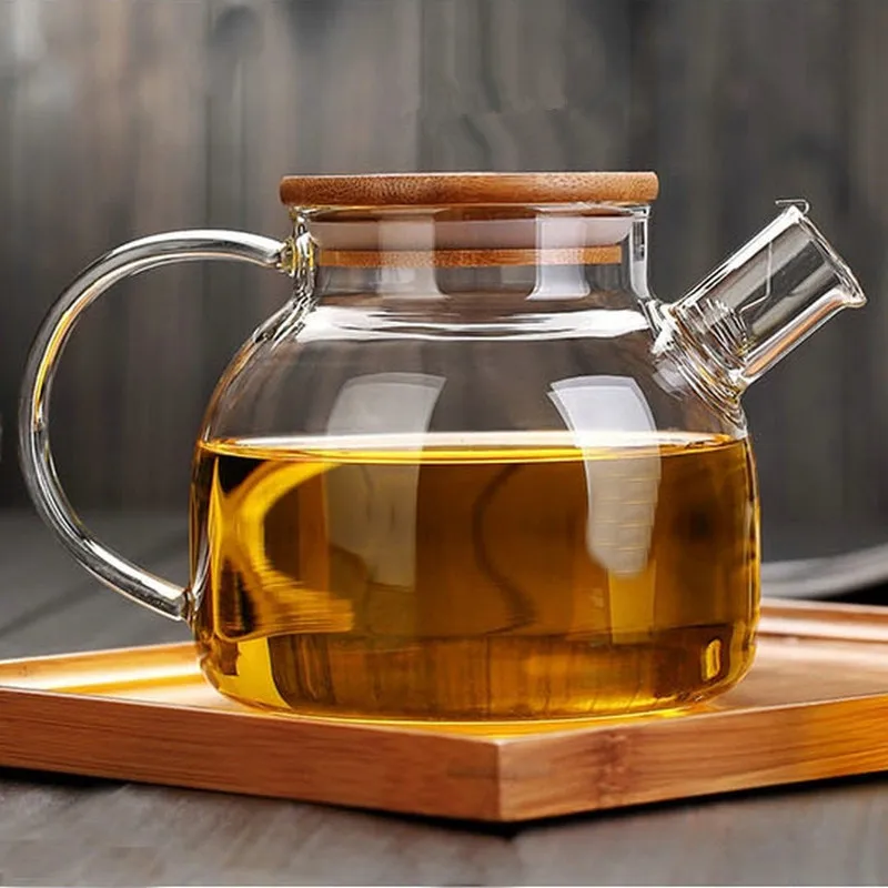 

New 900ML Glass Tea Infuser Pot Set With Wooden Cover Chinese Kung Fu Kettle