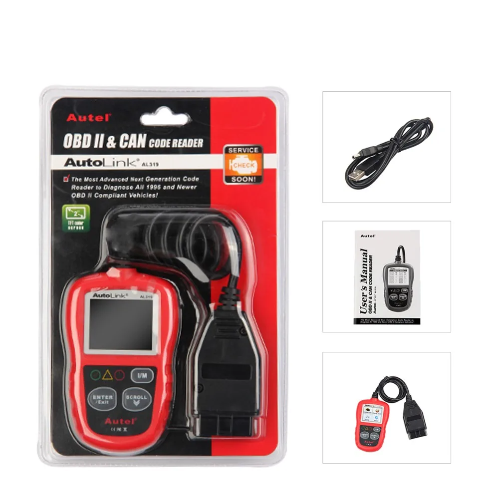 [Autel Дистрибьютор] авто диагностический сканер Autel AutoLink AL319 OBD II и CAN читальный инструмент кодов Auto Link AL-319 яркий цветной экран