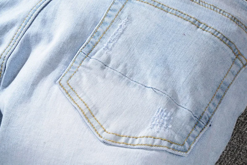 Модные уличные мужские джинсы светло-синего цвета Slim Fit Patch дизайнерские эластичные рваные джинсы мужские джинсовые брюки с принтом хип-хоп джинсы Homme