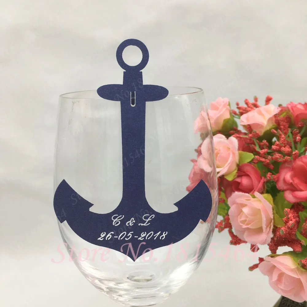 

50pcs Wedding Anchor Place Name Cards Nautical Wedding Wine Glass Cards Party Table Invitation Cards Event Decoration Supplies