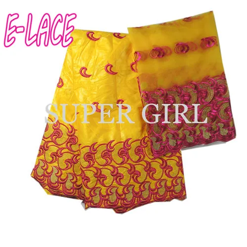 5 ярдов Базен кружево + 2 чистая кружева вышитые кружевной ткани Африканский