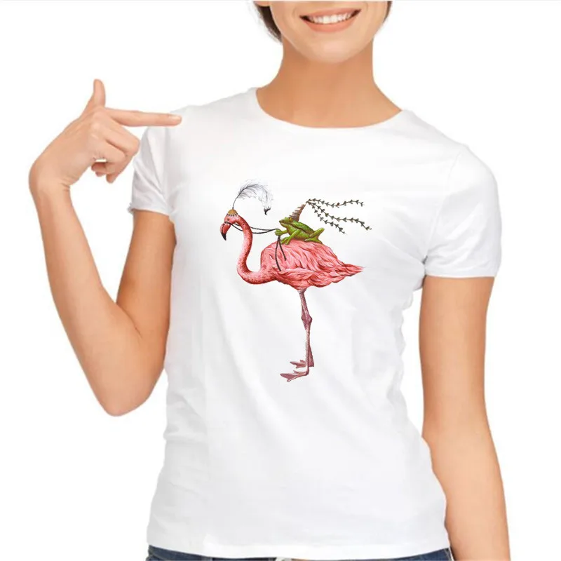 Новый 2017 Марка Мода фламинго футболка Напечатаны футболки женщины С Коротким