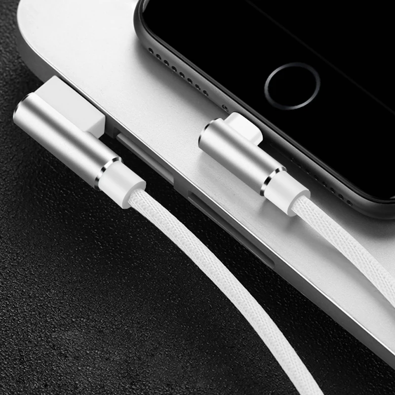Белый 90 градусов данных USB зарядное устройство кабель для iPhone 6S 6 s 7 8 Plus Xs Max XR X 10 5S iPad L Тип нейлон Быстрая зарядка 1 м 2 м 3 м длинный провод - Цвет: Белый