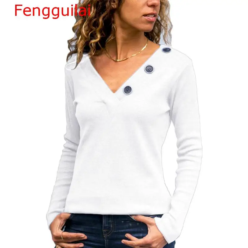 

Fengguilai 2020 Spring New Casual Solid Long Sleeve Button V-Neck Women Tops And Blouses Elegant Slim Office Ladies Shirts Tee K