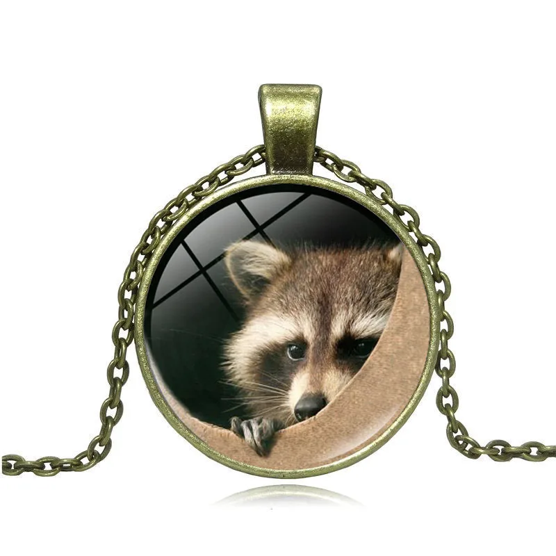 XUSHUI XJ Винтажные Ювелирные ожерелья и кулоны с рисунком енота стеклянный кабошон