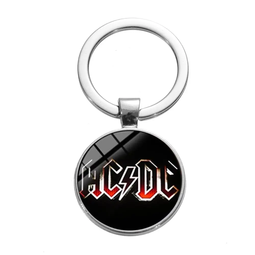 SONGDA Горячая музыкальная группа AC/DC металлический брелок поп-группа ACDC красный логотип художественное Изображение Стекло кристалл драгоценный камень брелоки цепи-сувениры подарки
